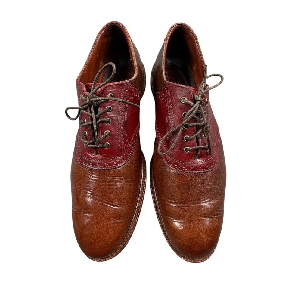 Allen Edmonds Finch Men's Oxford Saddle Shoes Brown Red Leather Lace Up 12 E